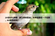 20日KPL前瞻：第三周收官战，大师组最后一个名额，AG拿得到吗？