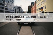 官方发布全球战队排名：GEN世界第一！BLG第2，HLE第3，TES第4