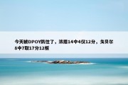 今天被DPOY防住了，浓眉14中4仅12分，戈贝尔8中7取17分12板