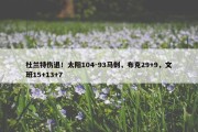 杜兰特伤退！太阳104-93马刺，布克29+9，文班15+13+7