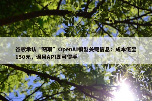 谷歌承认“窃取”OpenAI模型关键信息：成本低至150元，调用API即可得手