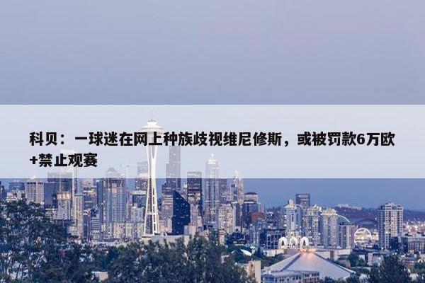 科贝：一球迷在网上种族歧视维尼修斯，或被罚款6万欧+禁止观赛