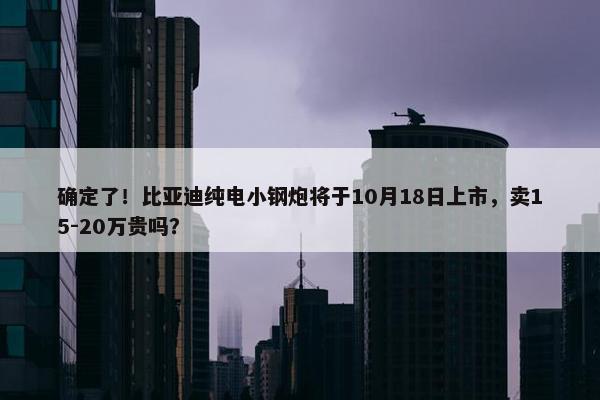 确定了！比亚迪纯电小钢炮将于10月18日上市，卖15-20万贵吗？