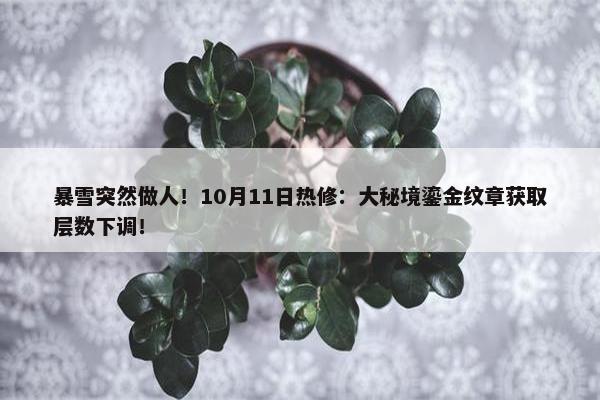 暴雪突然做人！10月11日热修：大秘境鎏金纹章获取层数下调！