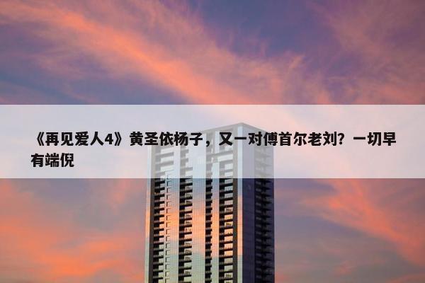 《再见爱人4》黄圣依杨子，又一对傅首尔老刘？一切早有端倪