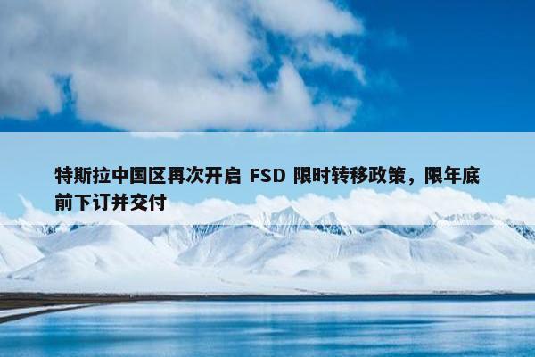 特斯拉中国区再次开启 FSD 限时转移政策，限年底前下订并交付