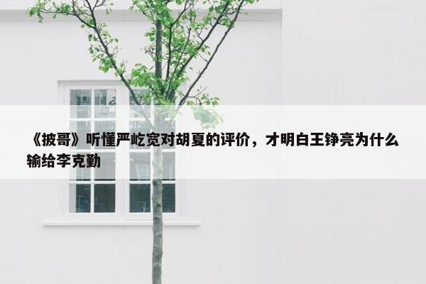 《披哥》听懂严屹宽对胡夏的评价，才明白王铮亮为什么输给李克勤