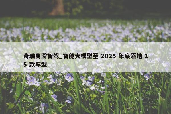 奇瑞高阶智驾_智舱大模型至 2025 年底落地 15 款车型