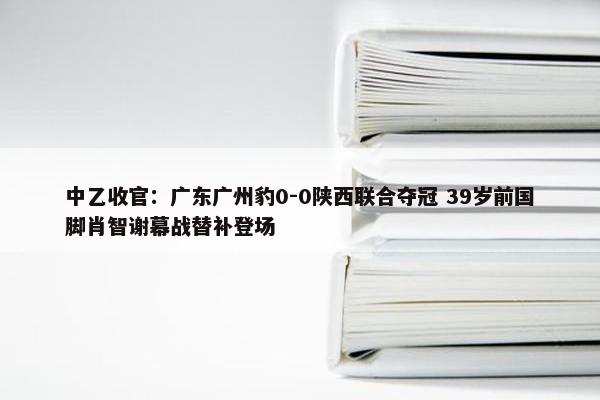 中乙收官：广东广州豹0-0陕西联合夺冠 39岁前国脚肖智谢幕战替补登场