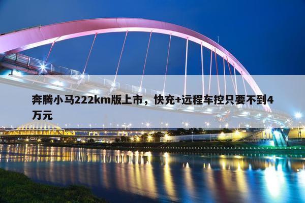 奔腾小马222km版上市，快充+远程车控只要不到4万元