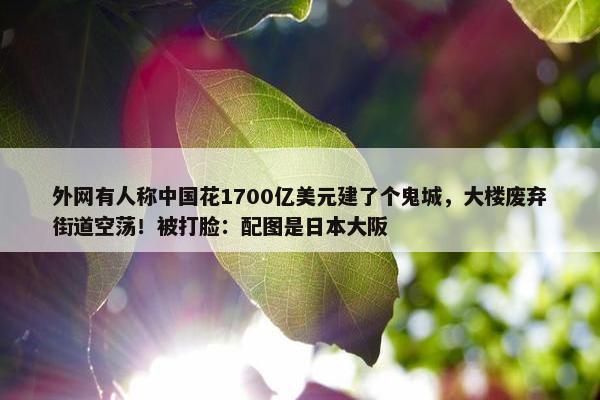 外网有人称中国花1700亿美元建了个鬼城，大楼废弃街道空荡！被打脸：配图是日本大阪