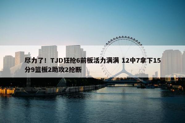 尽力了！TJD狂抢6前板活力满满 12中7拿下15分9篮板2助攻2抢断