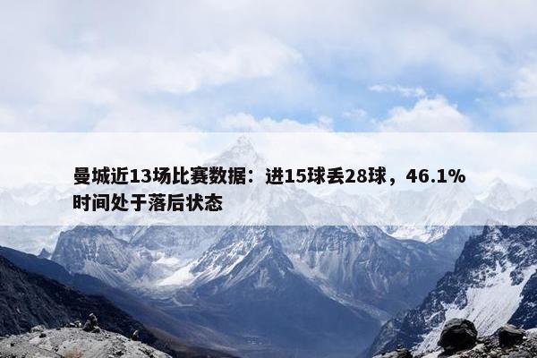 曼城近13场比赛数据：进15球丢28球，46.1%时间处于落后状态