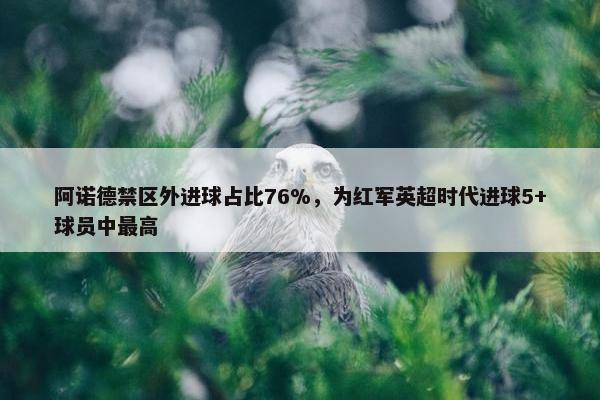 阿诺德禁区外进球占比76%，为红军英超时代进球5+球员中最高